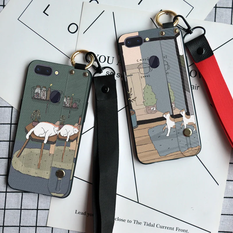 

Cute Cat Wristband Case For OPPO Realme 1 2 Pro 3 Neck Strap Slicone Back Cover For OPPO F7 Youth For OPPO Reno