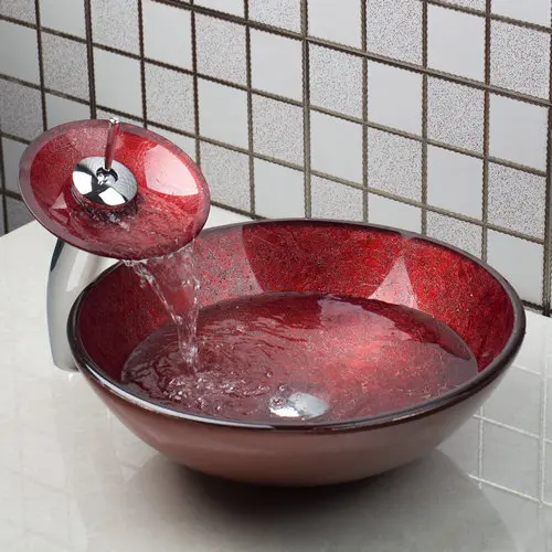 Red Bathroom Sink Washbasin Gl Hand Painted Waterfall Basin Tap Red Bathroom Sink Washbasin Gl Hand Painted Waterfall Basin Tap 4283 1 Lavatory Bath Combine Br Set Mixer Faucet In Sinks From Home
