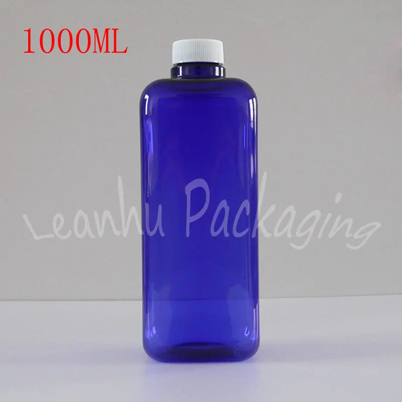 

1000ML Blue Square Bottle With White Screw Cap , 1000CC Shampoo / Lotion / Shower Gel Sub-bottling , Empty Cosmetic Container