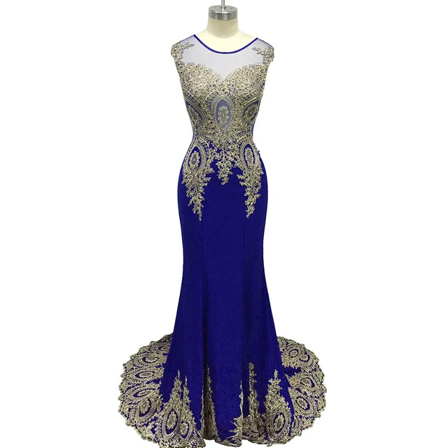 Vestido de festa, платье для выпускного вечера, es, длинное платье русалки, Золотая аппликация, королевский синий кафтан, Дубай, платье для вечеринки, платье для выпускного вечера - Цвет: Royal Blue