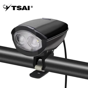 

TSAI USB Rechargeable Cycling Horn Electronic Bicycle Handlebar Bell with LED Light 120db 5 Sound Effects Waterproof Bike Safety