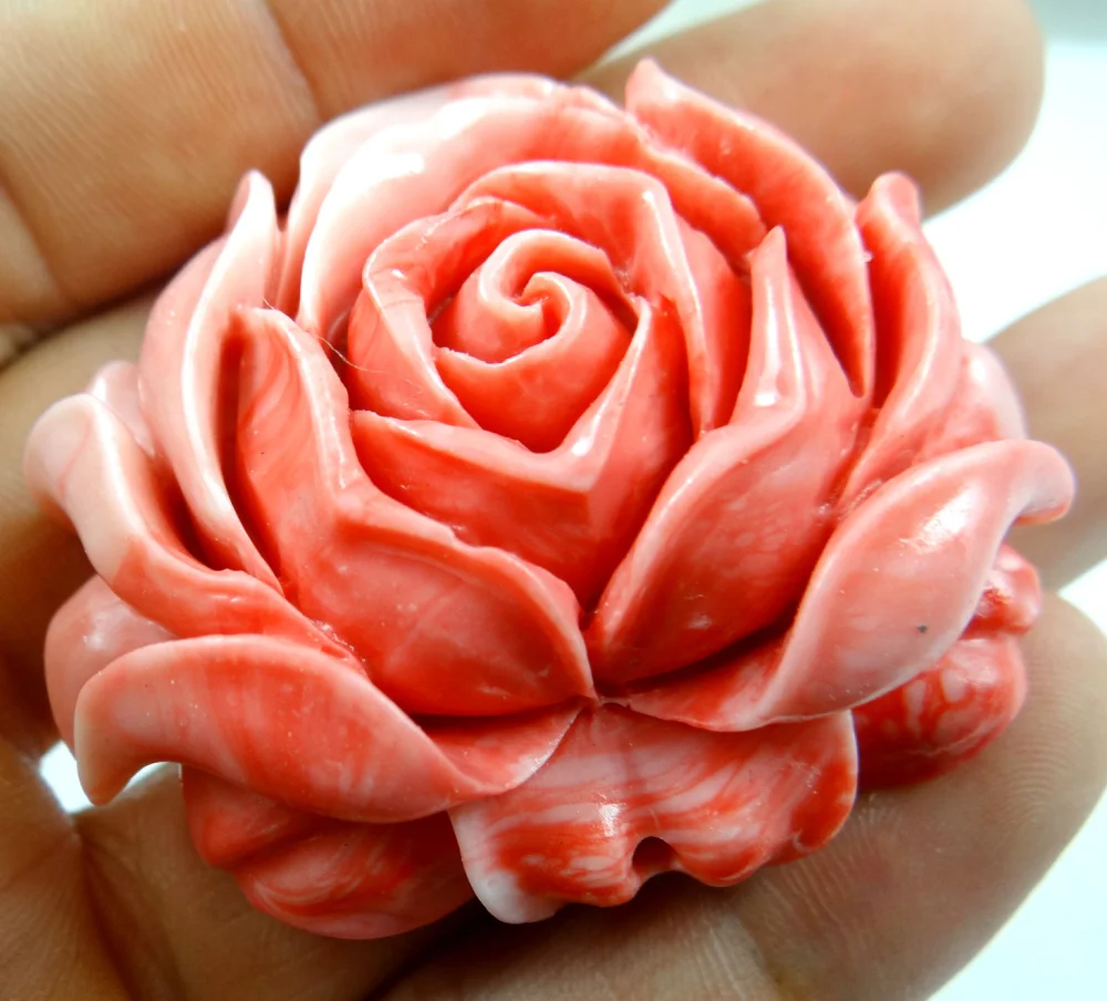 

Chinese Organic Cinnabar Pendant necklace hand-carve of flower G113