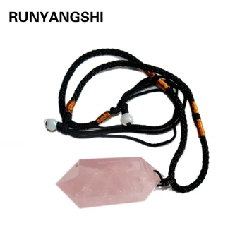 

Runyangshi Hot Selling Fashion Natural Stone Pendants Point Pink crystal Roses Quartz Charms Hexagonal Column For Jewelry