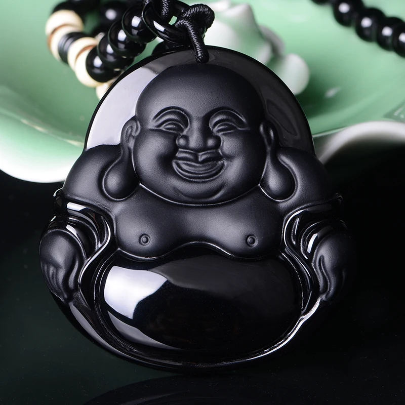 

Belwide natural Obsidian Maitreya Buddha Pendant men and women laugh