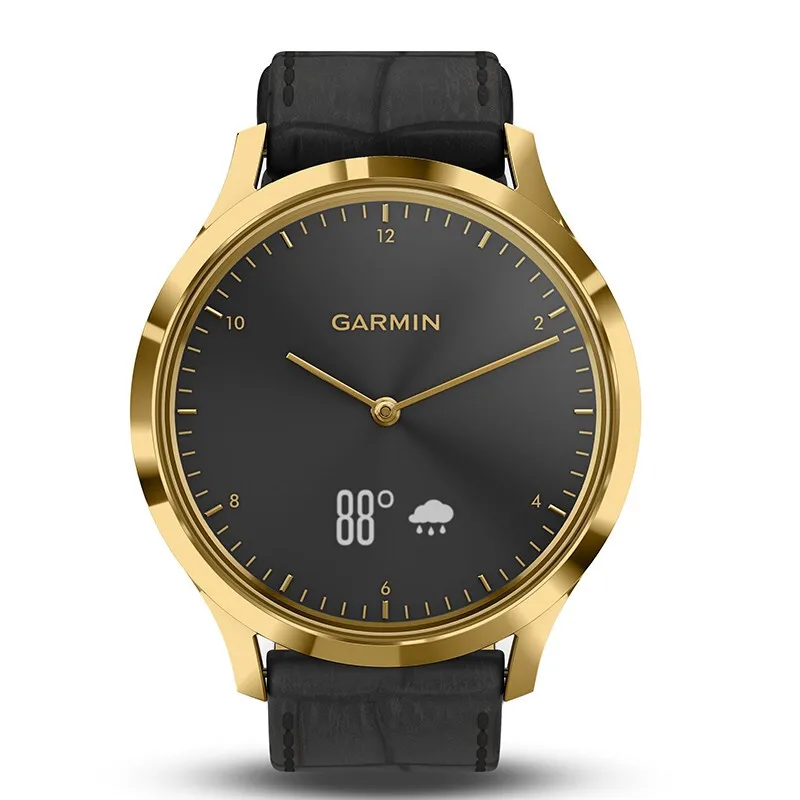 

GARMIN vívomove HR, 24K Gold PVD Stainless Steel Case with Black Embossed Italian Leather Band