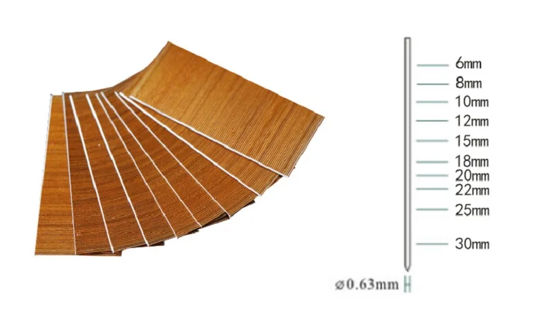 

New 10000pcs 6-30MM Air Nail Gun Brad Copper plating for Model P616 P622 P630 Stapler Straight Nails Diameter 0.63mm