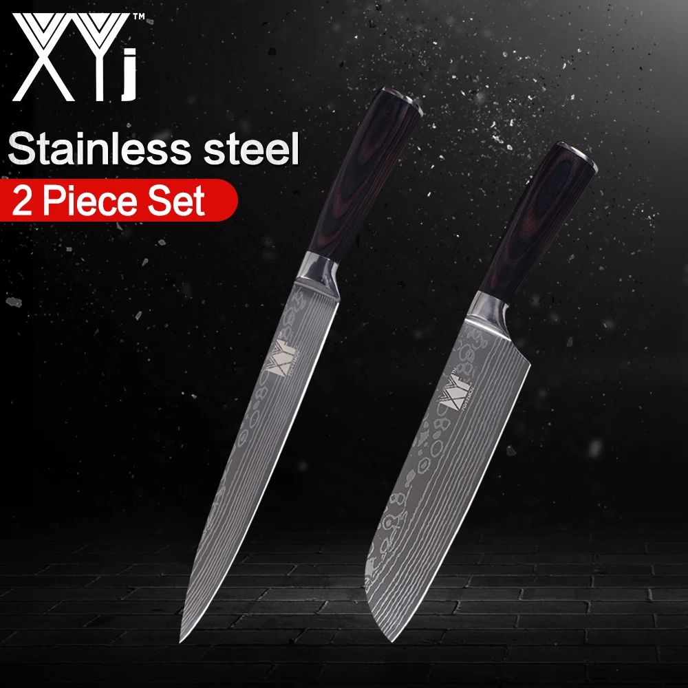 

XYj Chef Recommend Kitchen Knife Set 2PCS Stainless Steel Cooking Knife 7Cr17mov Blade Pakka Wood Handle Sushi Sashimi Knife