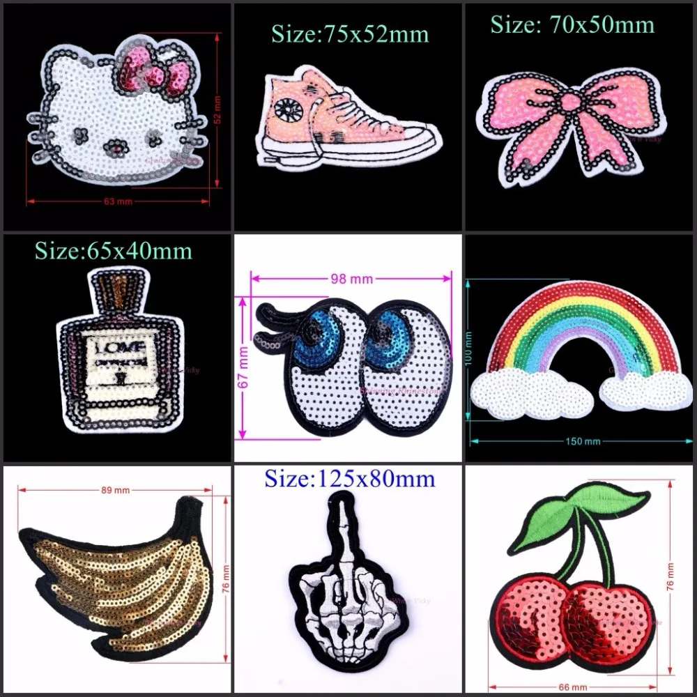 

Clothes Embroidered Iron On Patches Cloth Sequins Patch DIY Sew On Appliques Garment Accessory Lip Wow Eyes Duck Hot Fix Motifs