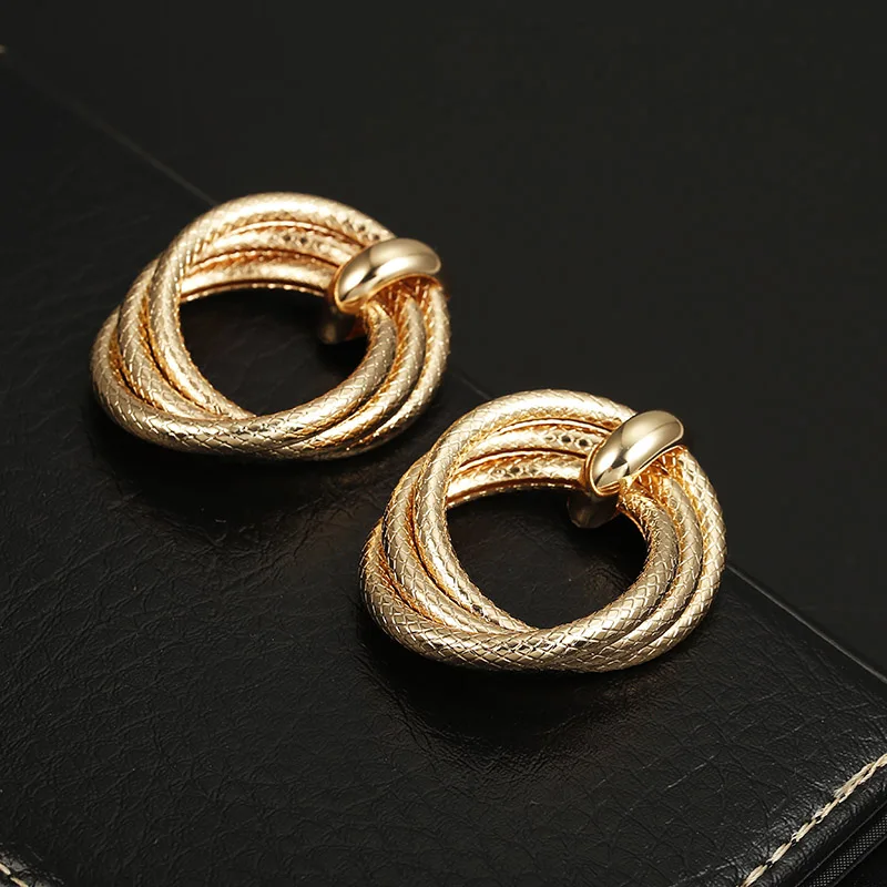 Новые винтажные серьги-кольца золотистого цвета для женщин, тяжелые двойные круглые массивные серьги, подарок на вечерние
