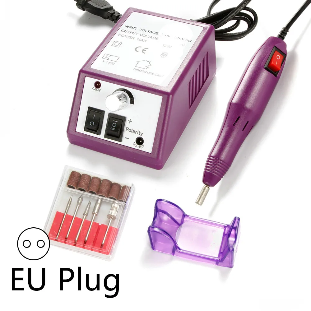 Электрический прибор машинка для маникюра Машинка для педикюра Биты Набор шлифовальный инструмент Биты педикюрные ножницы машина для полировки ногтей - Цвет: Purple-EU
