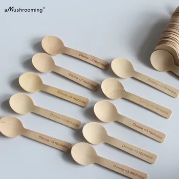 

Personalized Wedding Mini Spoons (200) Biodegradable Wooden Disposable Dessert Cake Taster Spoons Appetizer Spoons Buffet Table