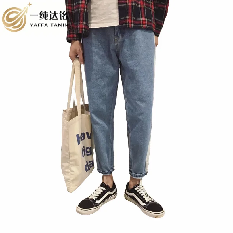 

2017 Winter Striped Pants men Jeans New Arrival Jeans Men Patchwork hole Denim Biker Trousers Slim Fit Plus size High Quality