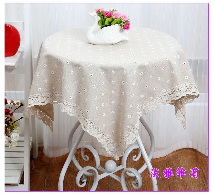 

YMQY Brand Large Plaid Floral Square Linen Cotton Tablecloth Waterproof Oilproof Tablecover Lace Custom Round Table Cloth YMTC01