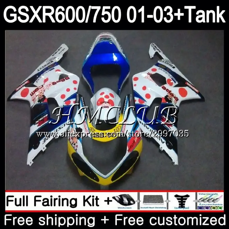Майка для SUZUKI GSXR 750 K1 GSXR600 2001 2002 2003 26HC. 10 GSX-R750 GSXR 600 01 GSXR-600 GSXR750 pepephone Горячая 01 02 03 обтекатель