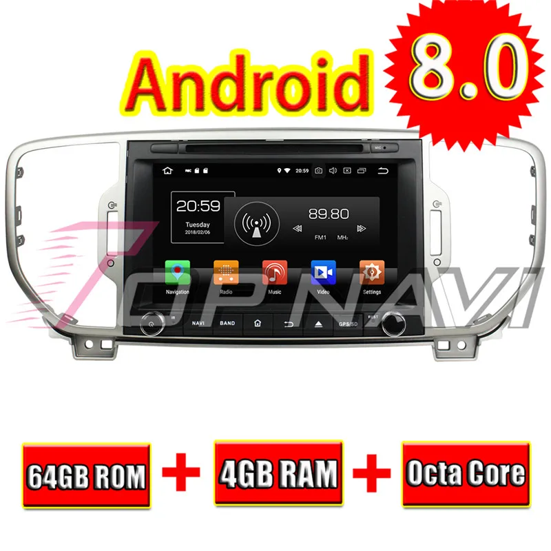 Topnavi Android 8 0 автомобильный DVD Media Center CD плееры для Kia Sportage 2016 аудио Радио стерео 2 DIN gps