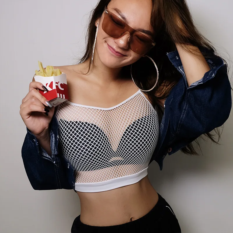 

Aphrodite Home Women Transparent Camisole Sexy Perspective See Through Sport Short Tank Tops Vest Female Crop Tops Black White