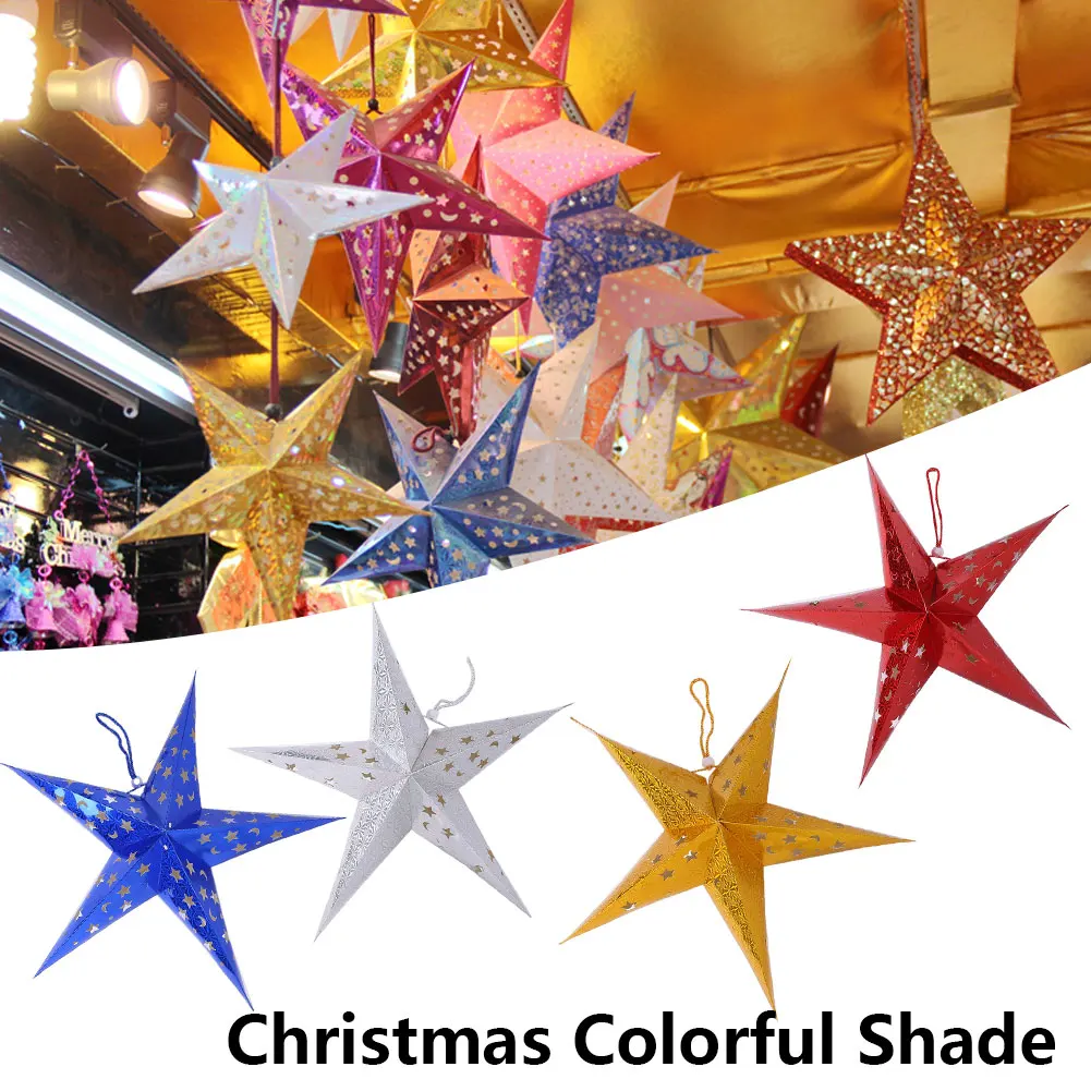 

2017 Lamp Lantern Christmas Lampshade Light Shade 60CM Laser Paper Five Pointed Stars Colorful Wedding Hanging Festival