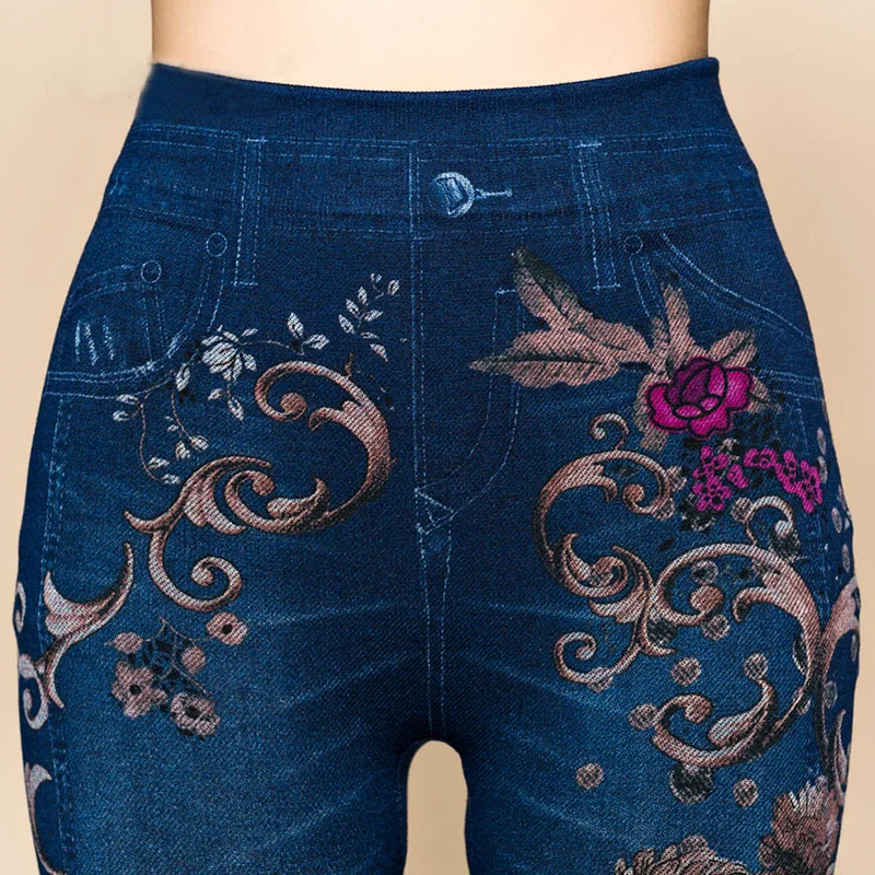 Женские джинсы с цветочным принтом, леггинсы, Осенние тонкие хлопковые джеггинсы с высокой талией, женские джинсы, брюки, леггинсы, Леггинсы