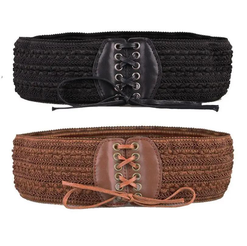 

Womens Retro Stretch Buckle Waist Belt Bow Wide Elastic Corset Cinch Waistband