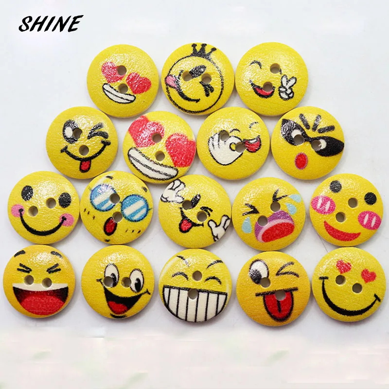 

SHINE Wooden Sewing Buttons Scrapbooking Round Two Holes Emoji 15mm Dia. 50PCs Costura Botones Decorate bottoni botoes