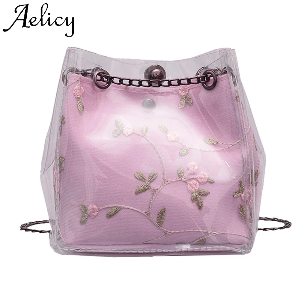 Aelicy Women Small Transparent Bucket Bags Chain Bag Totes Compound Female Mini Bag High Quality Solid Bag Totes Phone Pocket