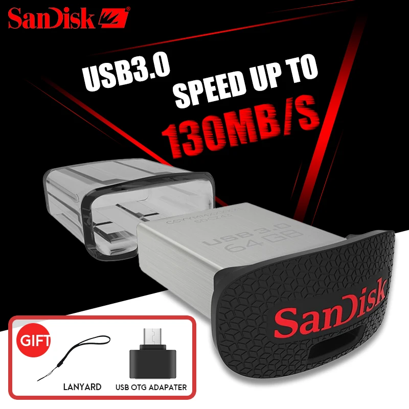 

100% SanDisk ULTRA FIT CZ43 USB Flash Drive 64GB PENDRIVE 32GB 16GB Original USB3.0 Pen Drive Support official verification