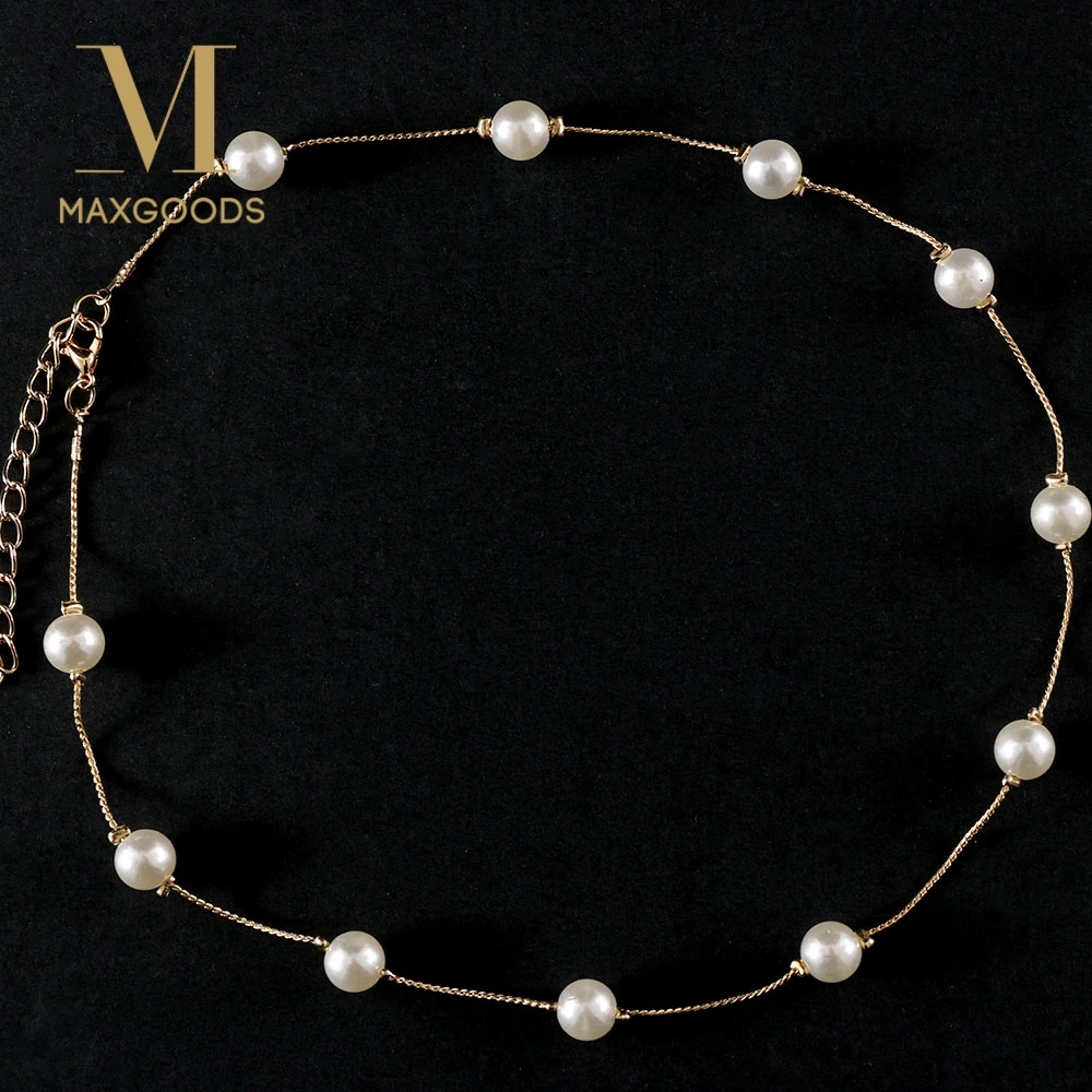 

1 Pcs New Chic Imitation Pearl Necklaces & Pendants Two Tone Retro Choker Necklace Gift For Friends Women Jewelry