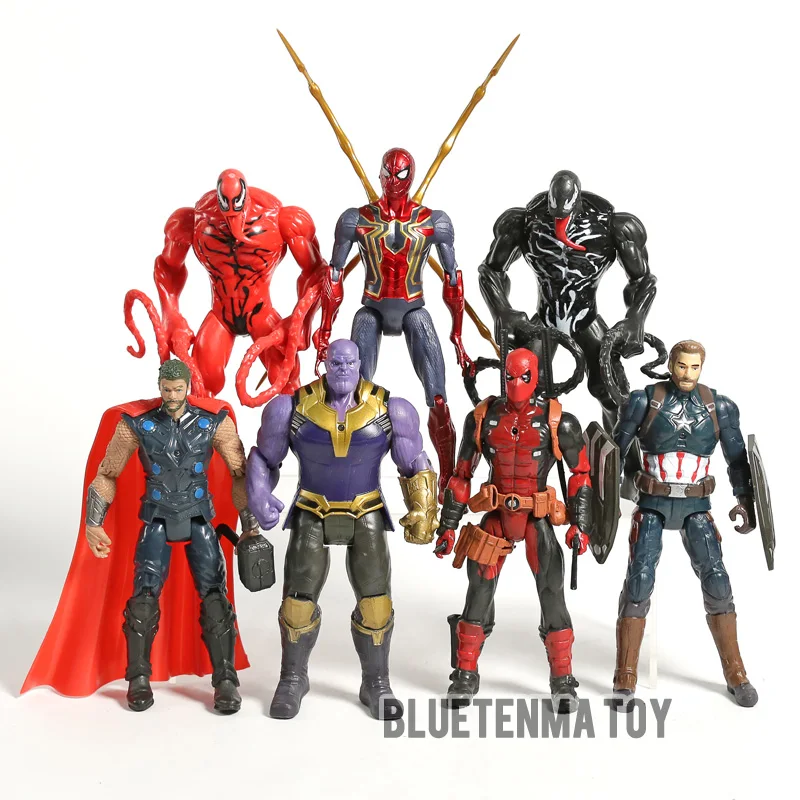 

Marvel Deadpool Venom Carnage Iron Spiderman Thanos Thor Captain America PVC Action Figure Set Toys Figure