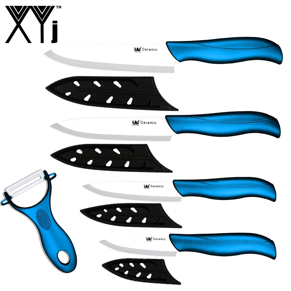

XYj Ceramic Knives Set 6'' Chef 5'' Slicing 4'' Uitlity 3.5'' Paring Kitchen Knife Black White Sharp Blade Plastic Handle Tool