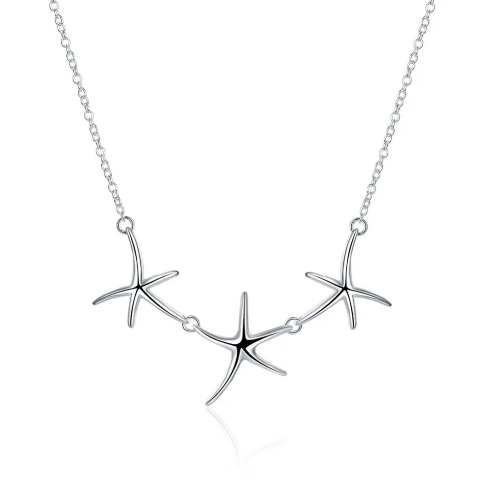 Moda 925 Plata pura chapado Starfish colgante Colar de Prata para las mujeres joyería complementos de mujer