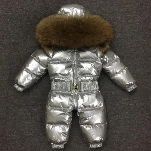 Детский зимний комбинезон, детский воротник из натурального меха, Детский комбинезон для мальчиков и девочек, детская одежда Cyy350 - Цвет: silvery raccoon fur