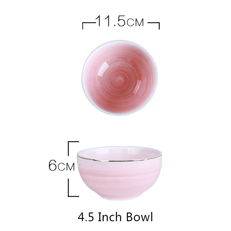 Nordic Color Changing Ceramic Plate Golden Edge Porcelain Dinner Plate Set Salad Bowl Steak Dessert Cake Tray Irregular Dishes - Цвет: 4.5 Inch Bowl Pink