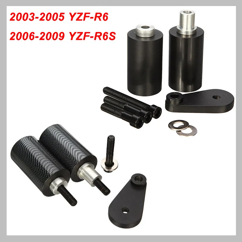 Motorcycle No Cut Frame Slider Protector For 2003-2005 Yamaha Yzf R6 2006-2009 R6S Black