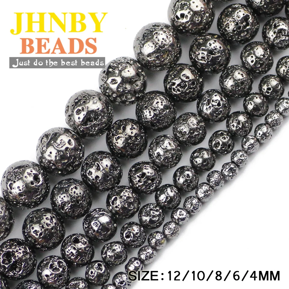 JHNBY Black Gun Hematite Lava Natural Stone 4/6/8/10/12MM Round Loose bead for Jewelry bracelets necklace making DIY Accessories | Украшения