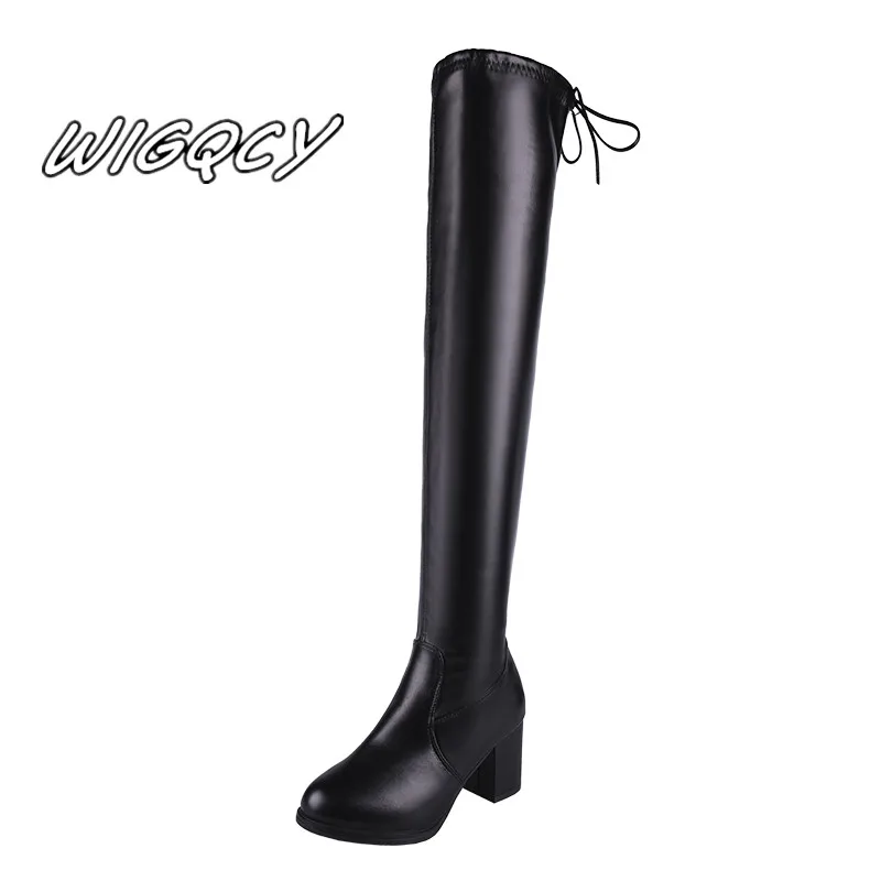 

2019 new women's knee and Martin boots fashion stovepipe boots pointed thick with boots comfortable warm party stovepipe boots