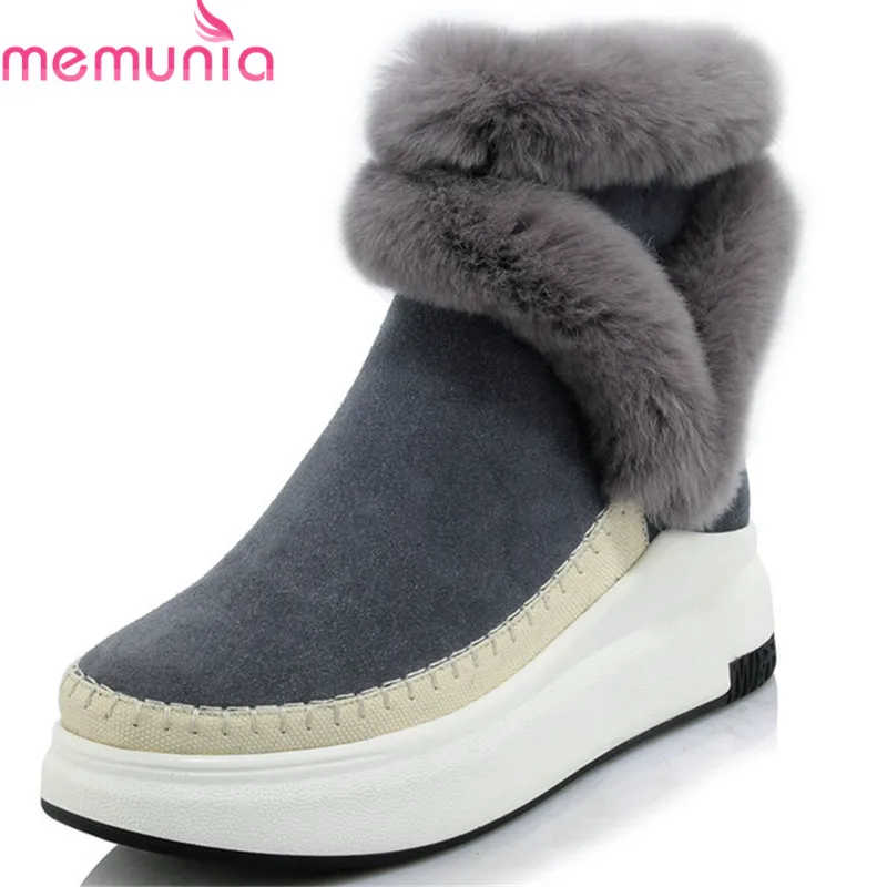 

MEMUNIA 2019 top quality suede leather boots women round toe winter snow boots comfortable platform shoes ladies ankle boots