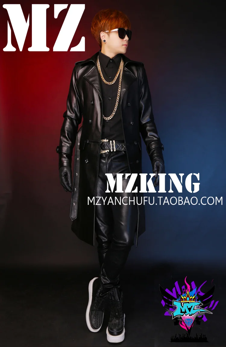Мужской брендовый тонкий кожаный тренчкот мужское длинное пальто GD Bigbang 4XL 5XL