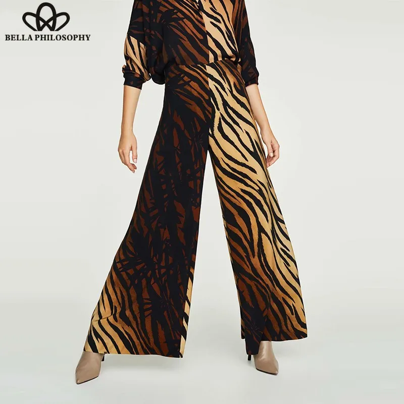 Wonder Spring Zebra Animal Print Long Pants Vintage Zipper Female Loose Wide Leg Pants Casual High Waist Lady Bottoms 2019 new