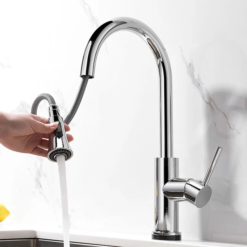 Touch Sense Control Kitchen Faucet Pull Out Double Water Setting Sink Cold And Hot Sink Water Mixer Deck Mounted Chrome Bras Tap Touch Sense Control Kitchen Faucet Pull Out Double Water Setting Sink Cold And Hot Sink Water Mixer Deck Mounted Chrome Bras Tap