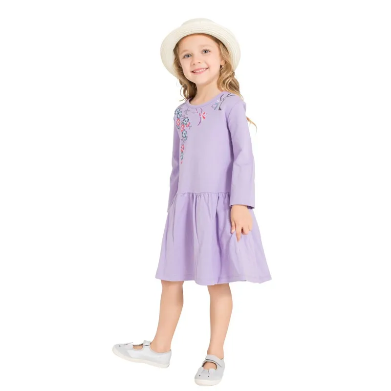 Новое осеннее платье с вышитыми цветами для девочек подарок на день рождения, Детские платья платье-пачка в стиле принцессы, одежда для детей от 3 до 12 лет - Цвет: T1738023 purple
