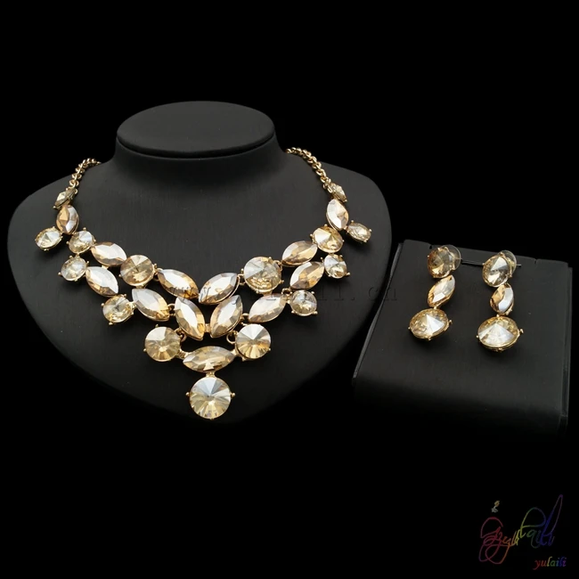 

New gold Yulaili design african jewelry sets water droplets big crystal jewellery sets