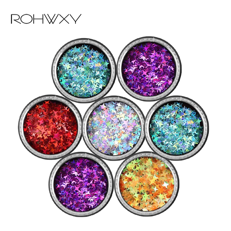 

ROHWXY 3D Nail Decoration Nail Art Glitter Sequins Holographic Nail Rhinestone Sliver Star Gems Gel Polish Nail Art Decoration