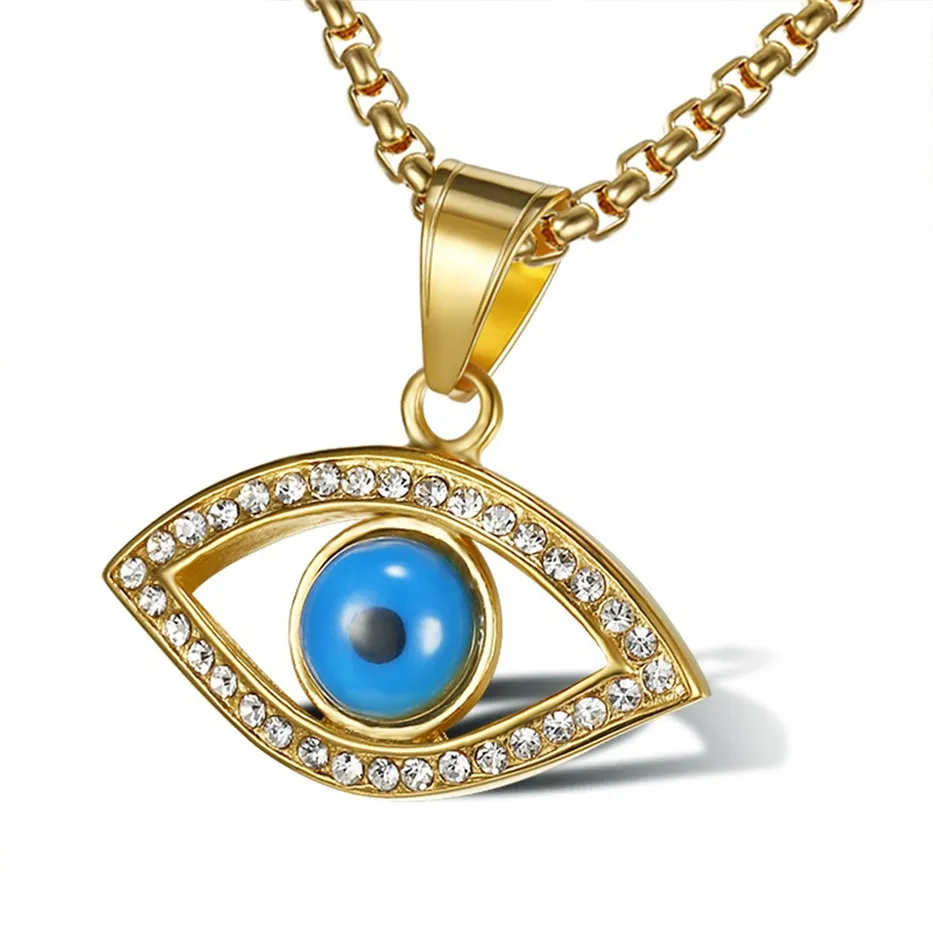 Collar con colgante de ojo de circonia cúbica para hombre y mujer, amuleto turco azul, joyería
