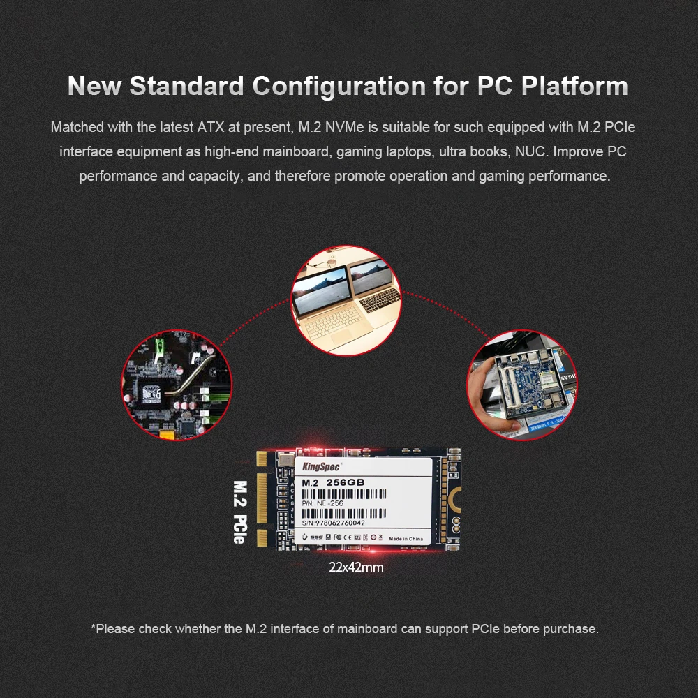 KingSpec 256GB 2242 PCIe 3,0 NVMe M.2 3D NAND SSD твердотельный накопитель-внутренний SSD(NE-256) 256G для ПК, компьютера, ноутбука, рабочего стола