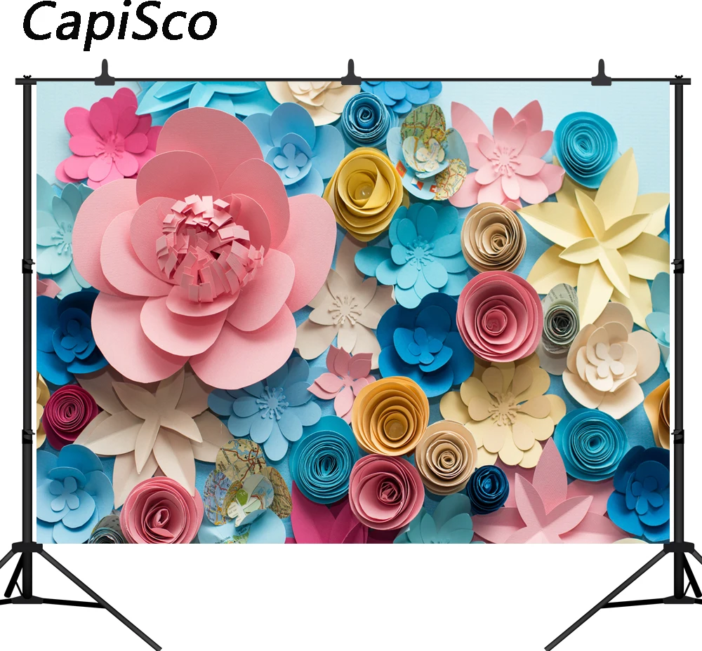 

Capisco Colorful 3D Paper Flowers Wall Baby Newborn Photography Backgrounds Customized Photographic Backdrops For Photo Studio