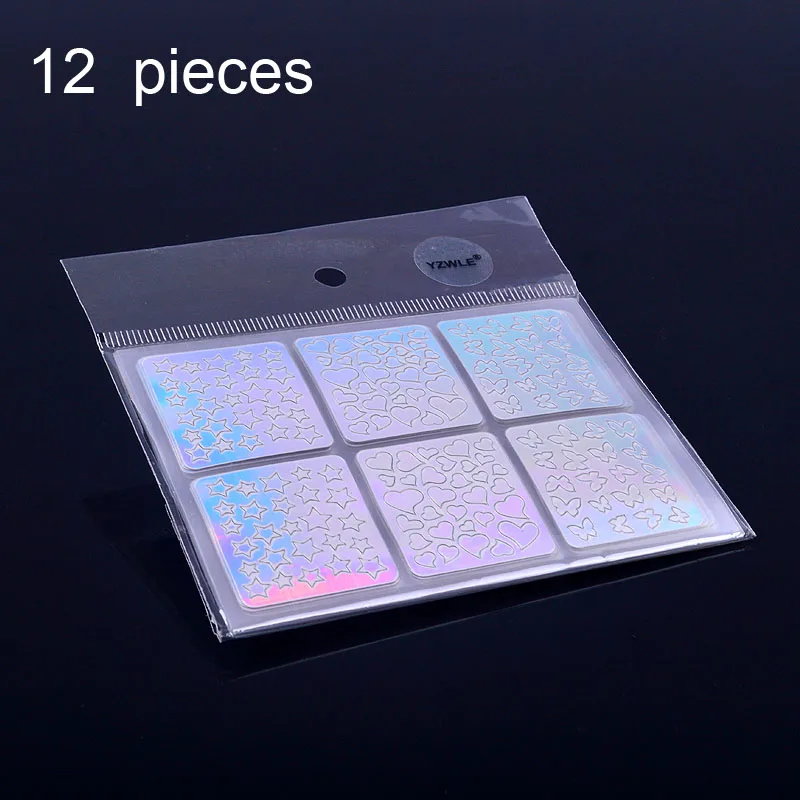 12 листов/партия полые наклейки для дизайна ногтей|nail art stickers|silver nail stickersart stickers |