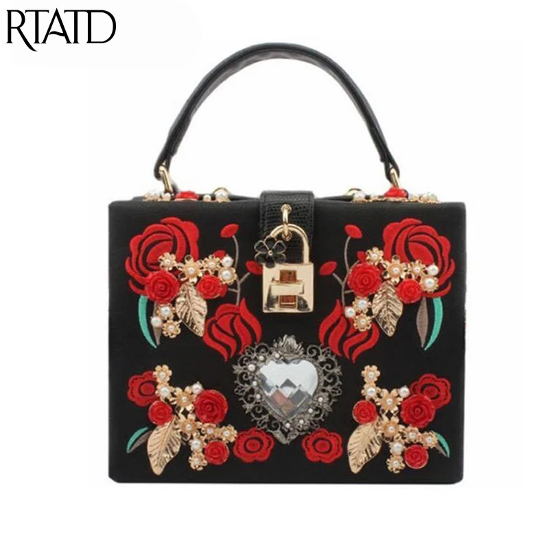 

High Quality PU Embroidery Diamond Flower Design Women Handbags Fashion Crossbody Bags Trendy Evening Bags Box Clutch Bag Q0122