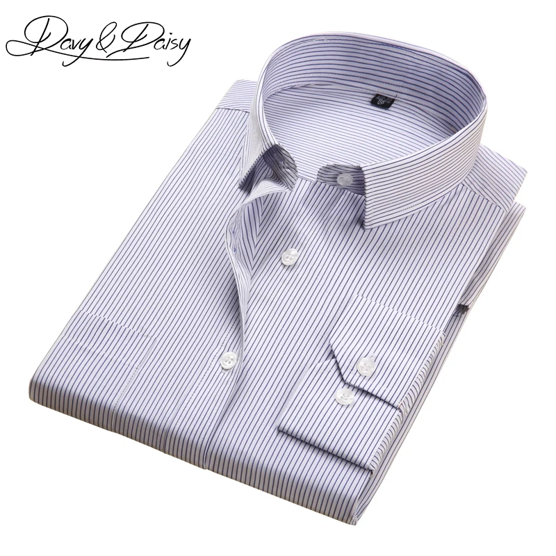 

DAVYDAISY Men Dress Shirt Spring Turn Down Collar Formal Solid Twill Striped Business Men Social Long Sleeve ShirtS DS-111