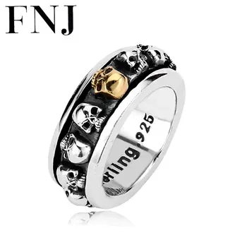 

FNJ Skull 925 Silver Rings for Men Boy Jewelry Punk Vintage S925 Solid Thai Silver Skeleton Rotatable Ring for Women