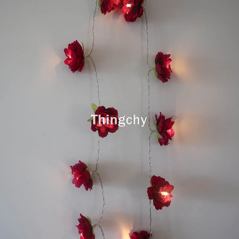Novelty Flower Fairy lights Battery 20LED Red wine Rose string lights for Wedding party decoration bedroom valentines home decor Novelty Flower Fairy lights Battery 20LED Red wine Rose string lights for Wedding party decoration bedroom valentines home decor